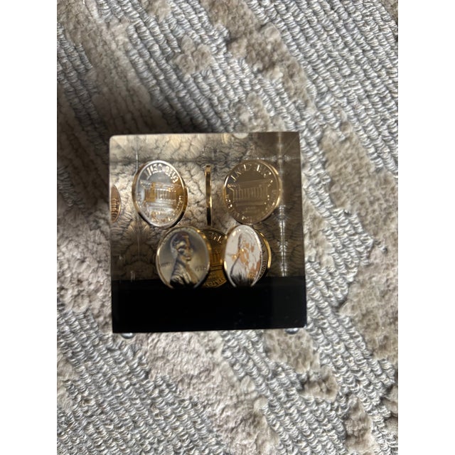 Pop Art Lucite Cube With Pennies, 1972 For Sale - Image 4 of 8