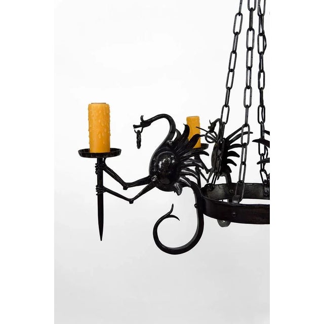 Black Italian Wrought Iron Chandelier with Dragons, 1890s For Sale - Image 8 of 13