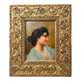 19th Century Portrait of a Young Italian Woman Signed E. De Blaas. For Sale