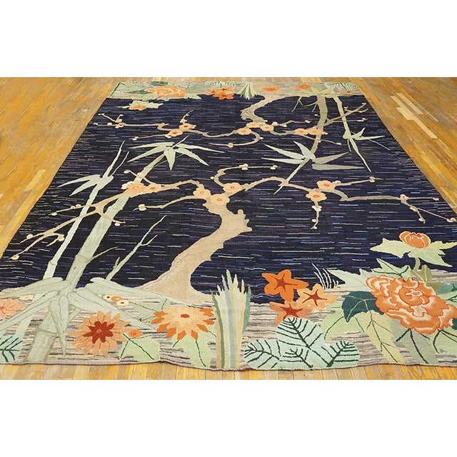 1930s American Hooked Rug in Art Deco Style ( 8'10'' x 12' - 270 x 365 ) A striking vintage multicolor jewel-tone Art...