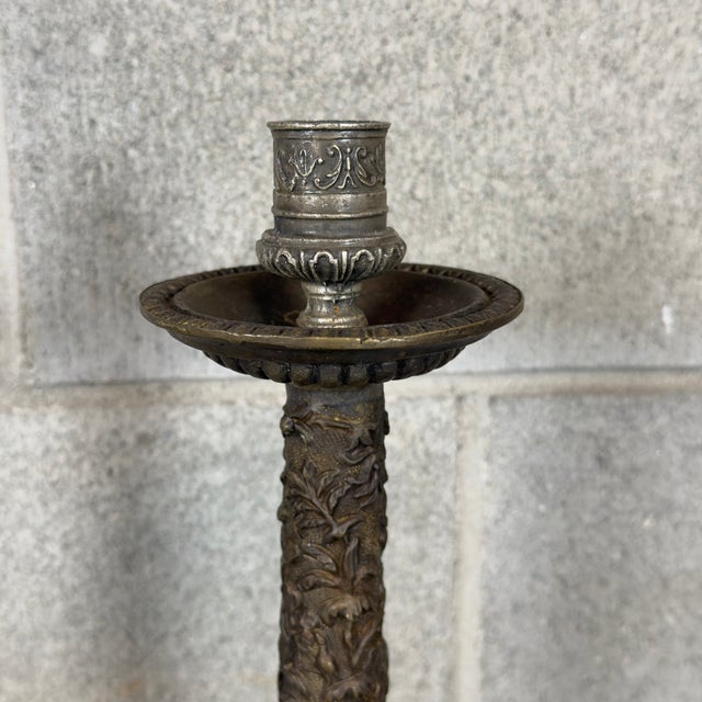 Metal Antique Bronze Candlesticks by A. Deluca, 1890s, Set of 2 For Sale - Image 7 of 17