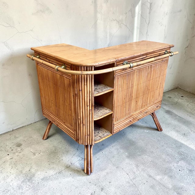 Mid-Century Modern Mid-Century French Bamboo Tiki Bar with Stools, 1960s, Set of 3 For Sale - Image 3 of 10