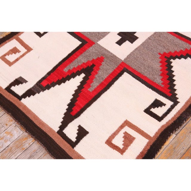 White 1930s White Star Geometric Antique Native American Navajo Crystal Flat Weave Rug For Sale - Image 8 of 9