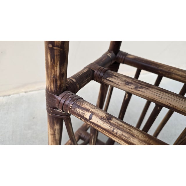 Vintage Rustic Coastal Bamboo Rattan Brown Magazine Rack Side Table For Sale - Image 10 of 14