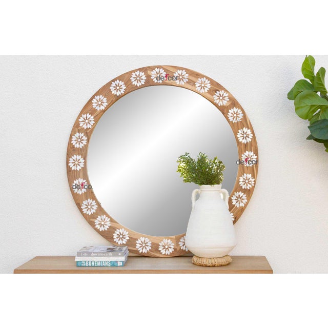 Modern Round Mother of Pearl Inlay Mirror For Sale - Image 3 of 9