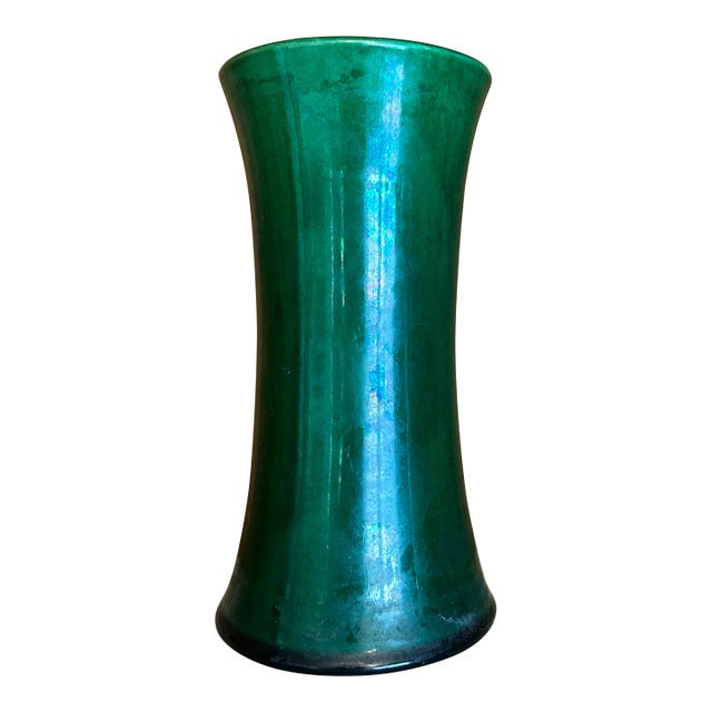 Antique Awaji Pottery Vase Monochrome Green Signed Japan Arts & Craft Movement For Sale