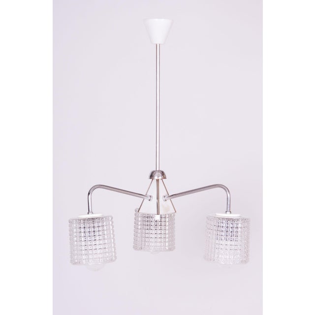 Mid-Century Chandelier in Chrome and Opaline Glass from Drukov, Czech, 1970s For Sale - Image 9 of 9