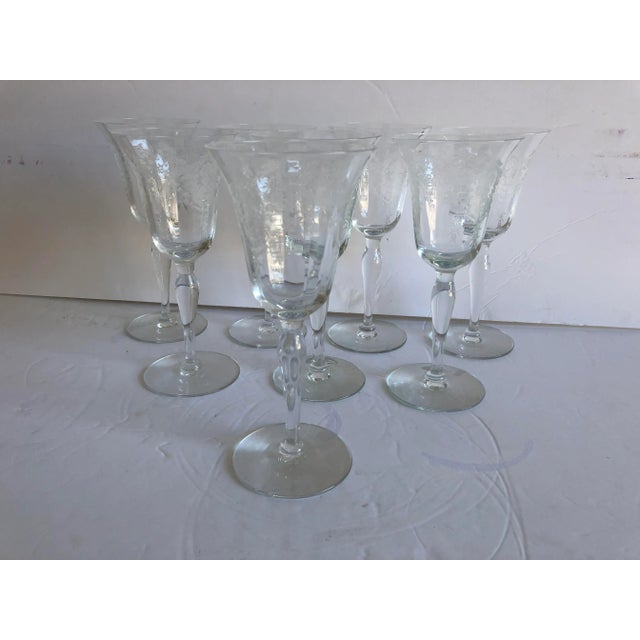 Glass Vintage Clear Etched Floral Design Sherry Glasses S/8 For Sale - Image 7 of 7