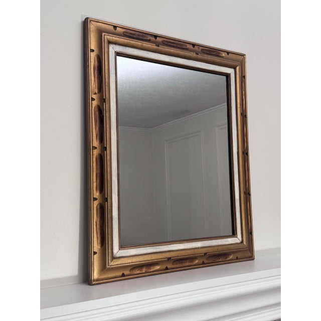 Mid-Century Modern Vintage Mid Century Hollywood Regency Gold and White Wall Mirror. For Sale - Image 3 of 12