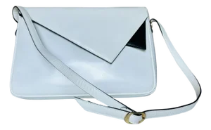 Authentic Vintage Salvatore Ferragamo Leather Handbag in White and Black Patent Leather Envelope