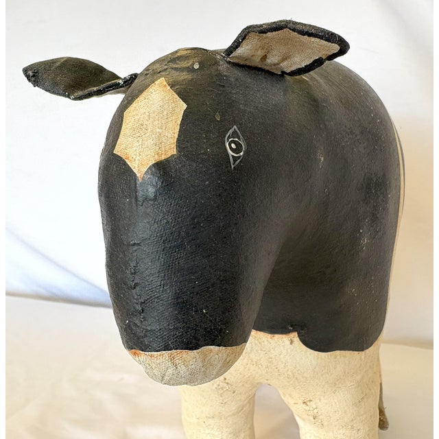 Vintage Artisan Crafted Folk Art Canvas Stuffed and Painted Cow Soft Sculpture For Sale In West Palm - Image 6 of 12