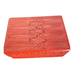 Mid 19th Century Chinese Rectangular Cloud Pattern Red Cinnabar Box With Black Interior