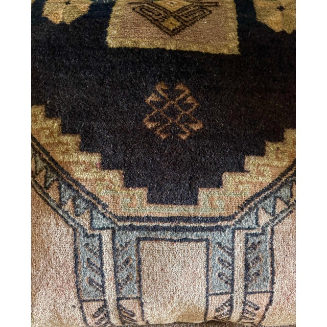Tribal Vintage Turkish Kilim Floor Cushion | Large 28” Wool Rug Ottoman For Sale - Image 3 of 8