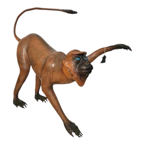 Late 20th Century Monkey Sculpture Life Size Leather Wrapped Figure With Glass Eyes Old Vintage Safari Decor