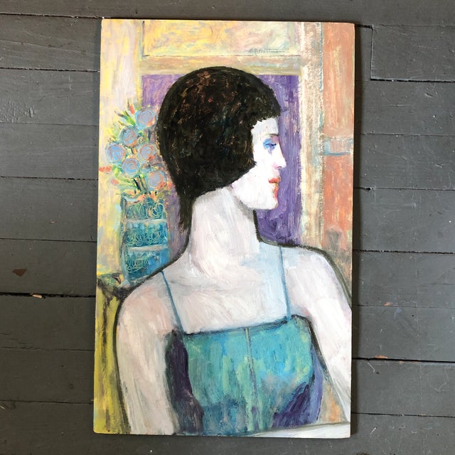 Original Vintage E.J.Hartmann Female Portrait Painting Signed 1970’s For Sale In Philadelphia - Image 6 of 6