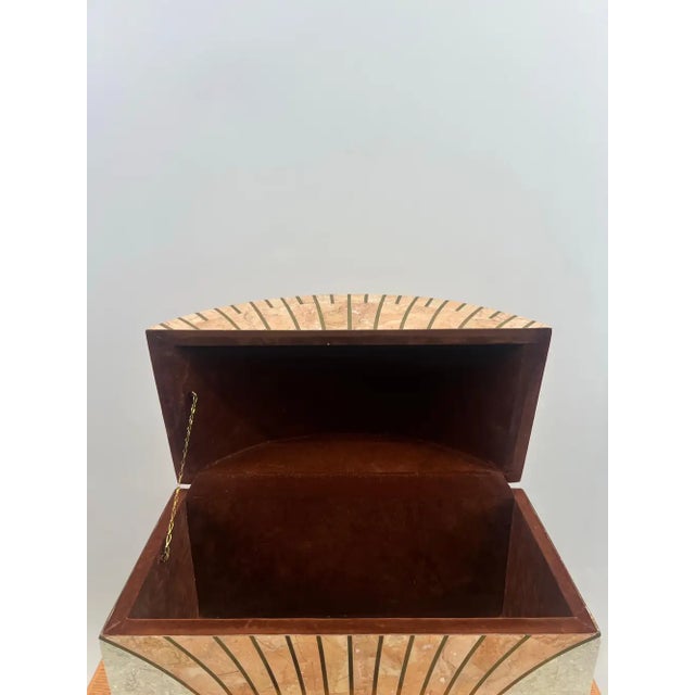 Art Deco Art Deco Style Maitland-Smith Tessellated Pink Marble & Brass Chest, Jewelry Box For Sale - Image 3 of 13