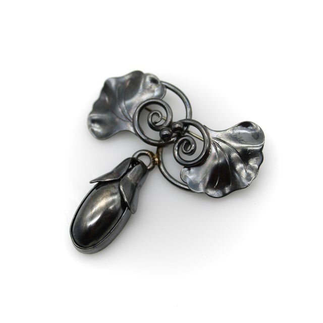Modern 1940s Sterling Silver Georg Jenson Usa Gingko Leaf and Seedpod Brooch For Sale - Image 3 of 7