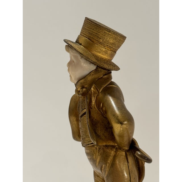 Late 19th Century Antique Georges Omerth Gilt Bronze & Alabaster Figural Sculpture – Boy in Top Hat For Sale - Image 5 of 6