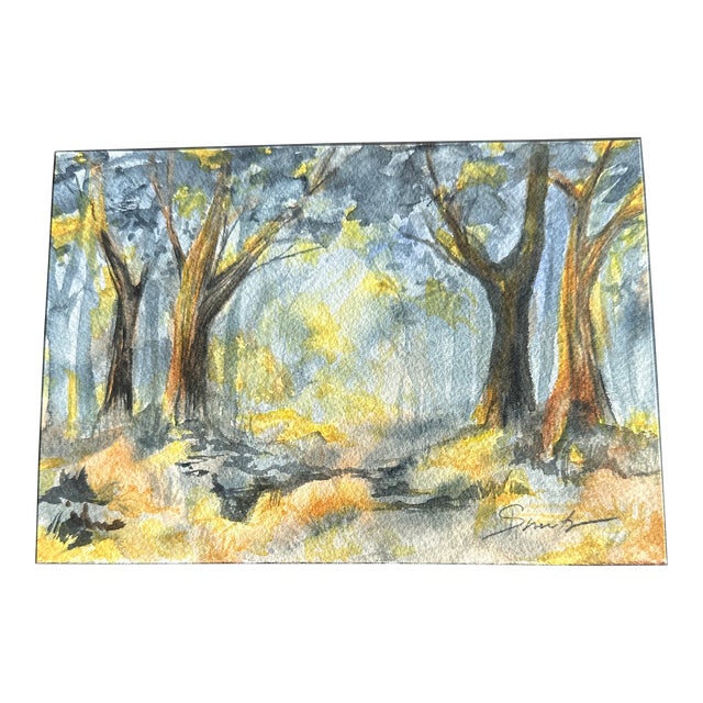 Original Watercolor Landscape “Fall Begins” For Sale
