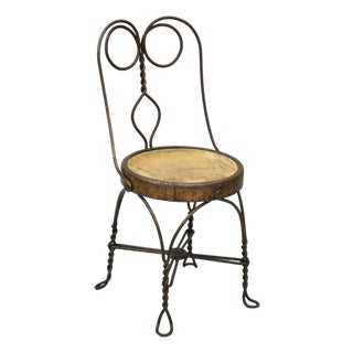Antique Victorian Twisted Wire Wooden Seat Small Child's Ice Cream Parlor Chair For Sale