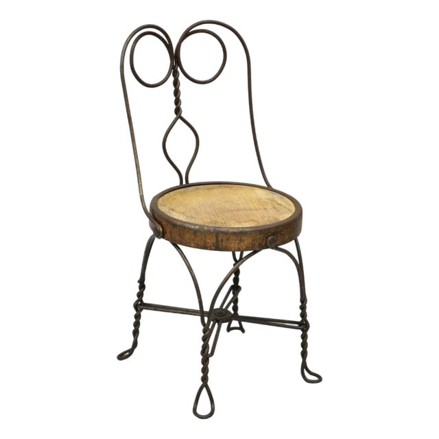 Antique Victorian Twisted Wire Wooden Seat Small Child's Ice Cream Parlor Chair For Sale