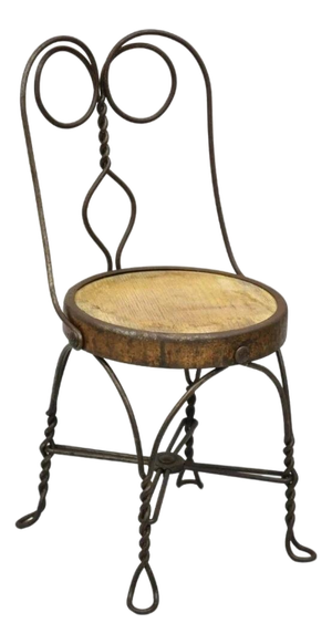 Antique Victorian Twisted Wire Wooden Seat Small Child's Ice Cream Parlor Chair