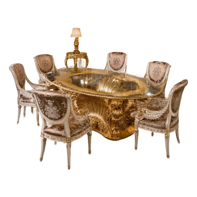 Maison Velour Imperial Shell Baroque Dining Set – Table & 6 Chairs For Sale