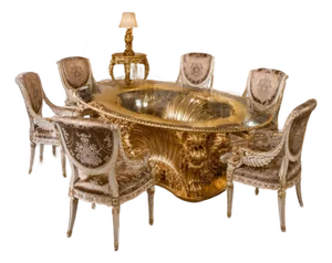 Maison Velour Imperial Shell Baroque Dining Set – Table & 6 Chairs