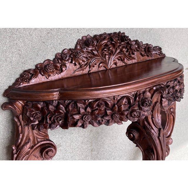 Brown 19th French Regency Wall Carved Walnut Console Table For Sale - Image 8 of 9