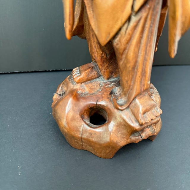 Hand Carved Wood Happy Buddha Statue With Candle Holder For Sale - Image 12 of 12