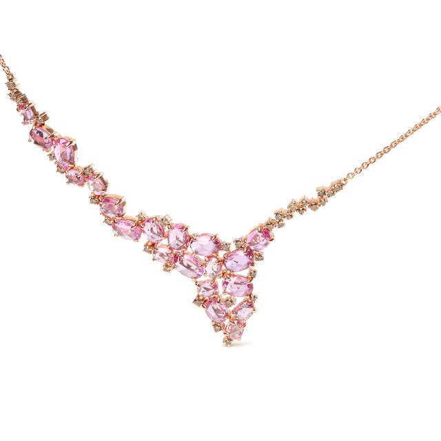 Placing an emphasis in sparkle, this cluster cascade station necklace dazzled in polished 18k rose gold with natural...