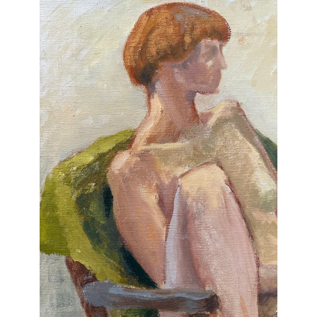 Mid-Century Modern Mid-Century Modernist Seated Woman Oil Painting on Canvas For Sale - Image 3 of 5