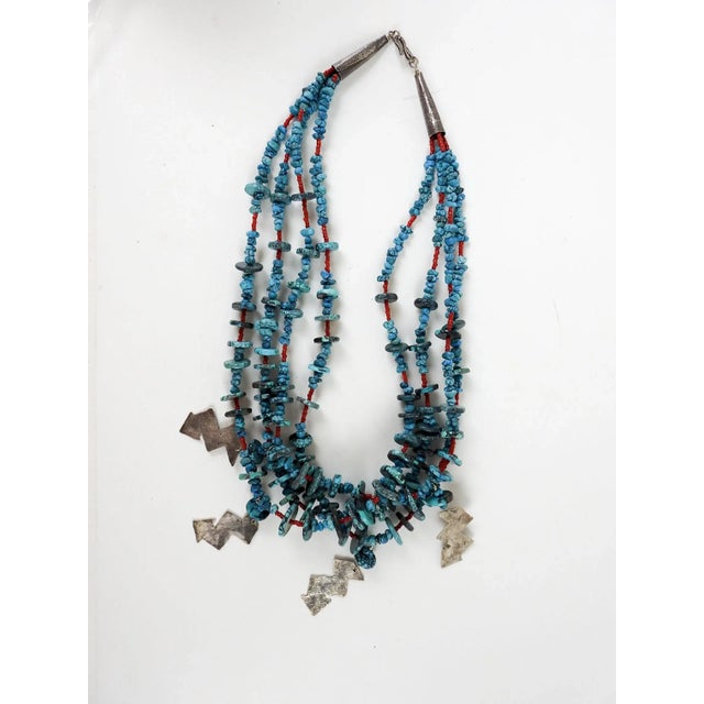 Circa 1990's one of a kind artist made sculptural turquoise, coral and sterling silver multistrand necklace and earrings...