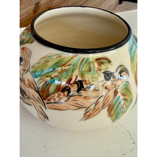 Ceramic Vintage Hand-Painted Cockatoo Tropical Ceramic Bowl or Cachepot For Sale - Image 7 of 10