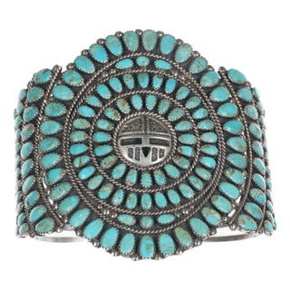 9.75" Navajo Upper Arm Cuff Bracelet Sterling Turquoise Larry Moses Begay For Sale