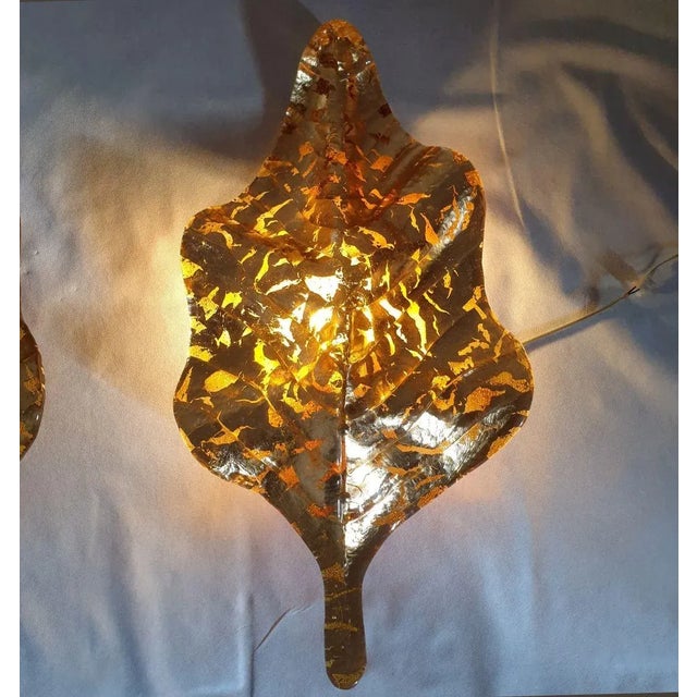 1980s Gold Murano Glass Leaf Sconces, Mid Century Modern For Sale In Dallas - Image 6 of 13