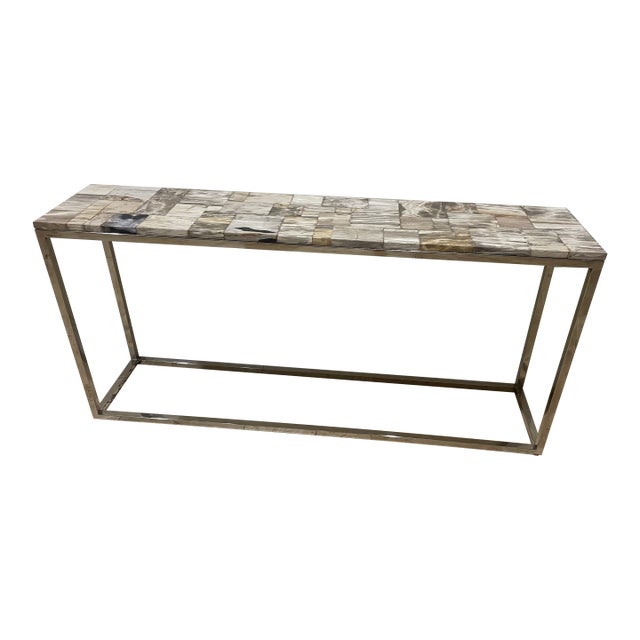 Stone Top Chrome Console Table For Sale