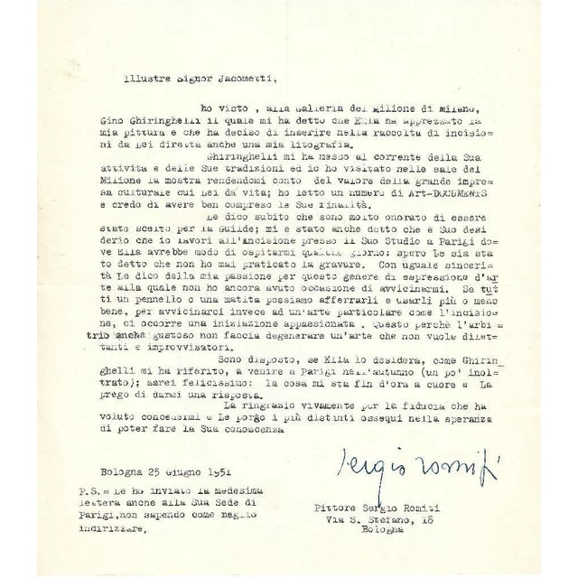 Sergio Romiti - Typewritten Letters Signed to Jacometti Nesto - 1951 For Sale