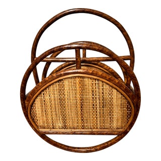 Vintage Rattan and Woven Cane Magazine Rack/Book Holder For Sale