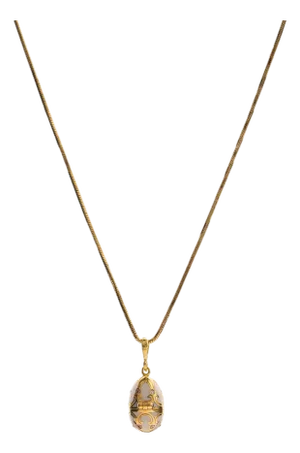Lucky Clover White Enamel Egg Gold Necklace
