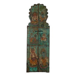 Vintage Indian Painted Teakwood Gate/Door For Sale
