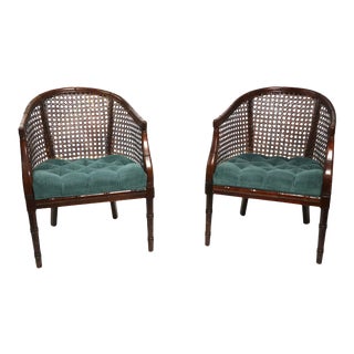 Pr. Cane Back Tub Chairs by Lewittes Furniture For Sale