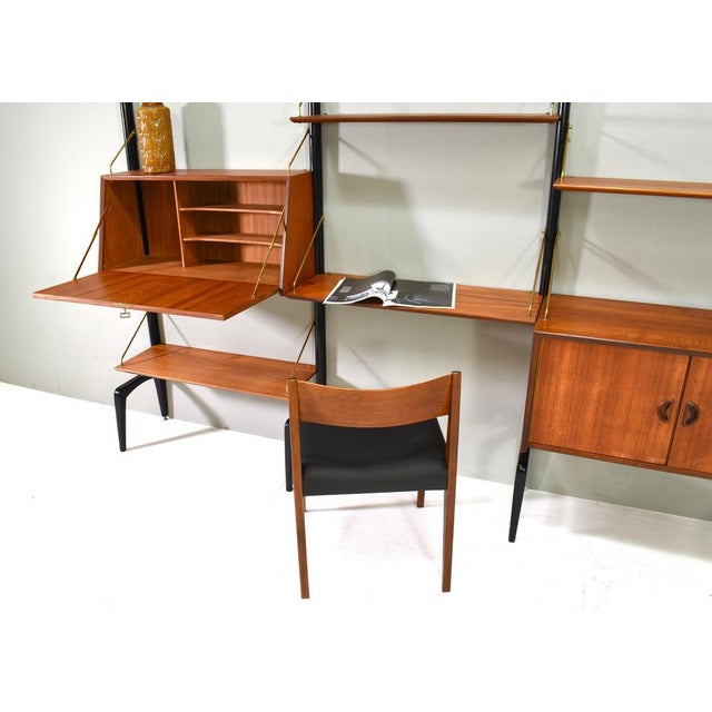 Wall Unit in Teak and Brass by Louis van Teeffelen for Wébé, Netherlands, 1950s, Set of 13 For Sale - Image 3 of 18