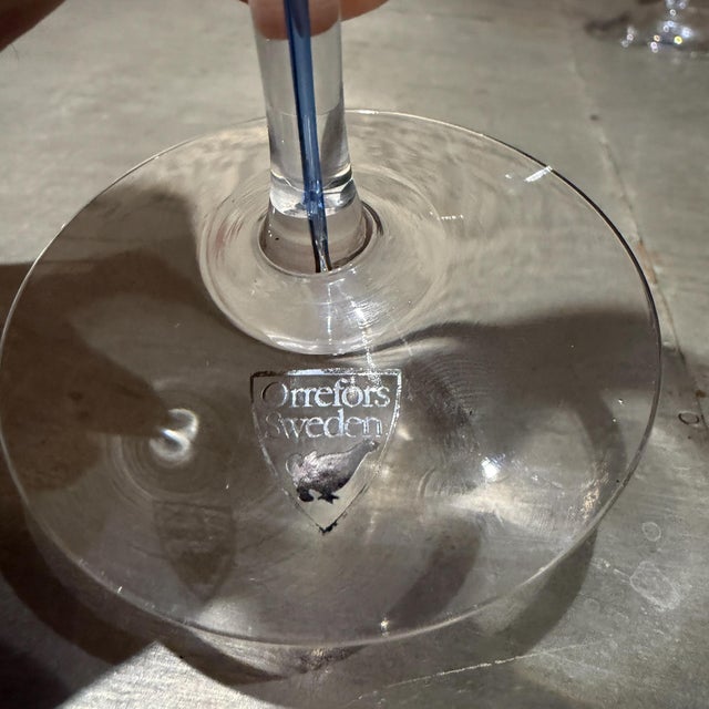 1980s Orrefors Intermezzo Blue Wine Glass Blue Drop Erika Lagerbielke Sweden Set 2 For Sale - Image 9 of 13