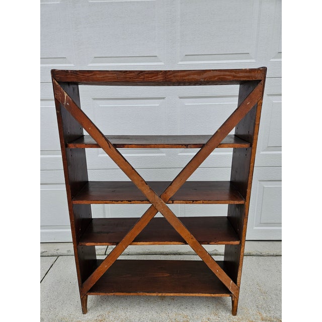 Wood Antique Rustic Wooden Book Shelf For Sale - Image 7 of 12