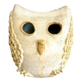 Vintage Boho Charming Textured Owl Studio Pottery For Sale