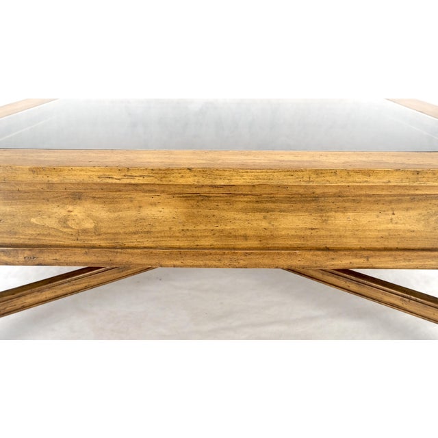 Large Spanish Colonial Style Showcase Glass Top Coffee Table on X Base MINT! The front drawer is the showcase tray.