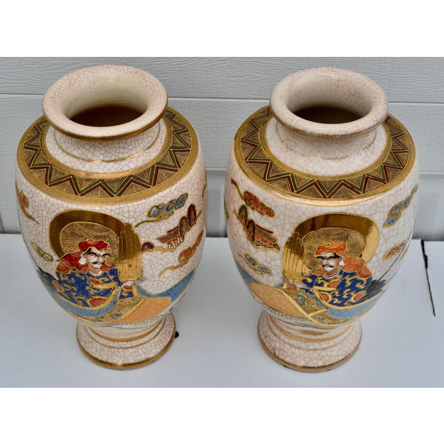 Ceramic Antique Pair of Japanese Satsuma Moriage Ceramic Vase For Sale - Image 7 of 17