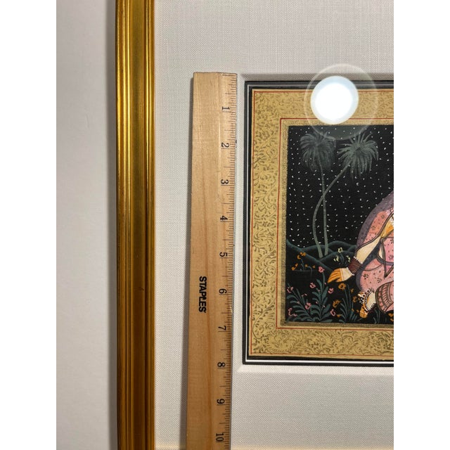Textile Original Vintage Rajasthani Miniature Painting of Love Scene on Silk, Framed For Sale - Image 7 of 7