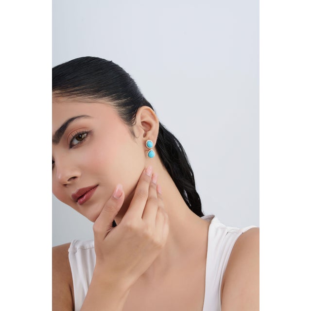 Turquoise 8.94ct Sleeping Beauty Turquoise Drop Earrings With Diamonds in 14k Gold- 2 Pieces For Sale - Image 8 of 14